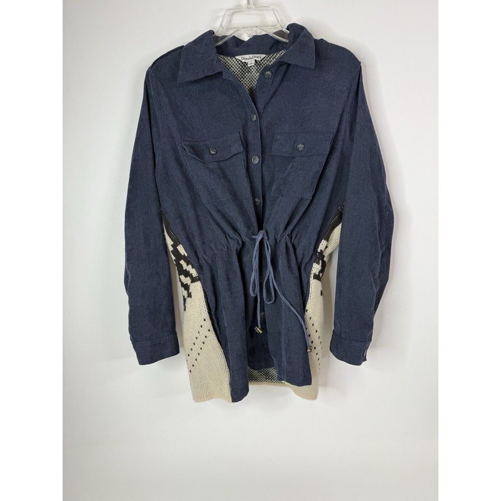 Davi & Dani Top Women's Medium Jacket Western Button Up Drawstring Corduroy Blue